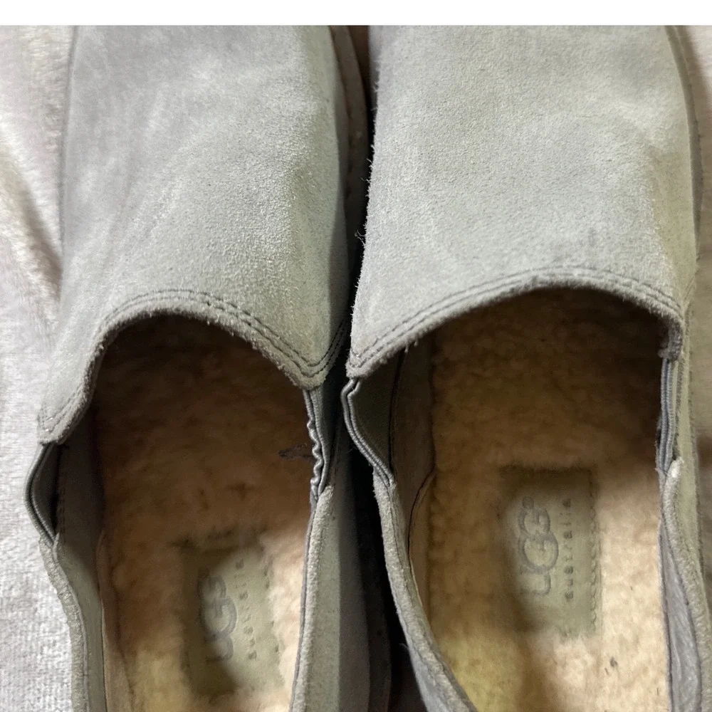 UGG Australia Henrick Grey Suede Sheepskin Slip On Loafers Mens 9.5 1009236